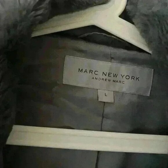 Andrew Marc L Bomber Jacket New York Women's Faux Fur Grey Floral Blue - Picture 6 of 10